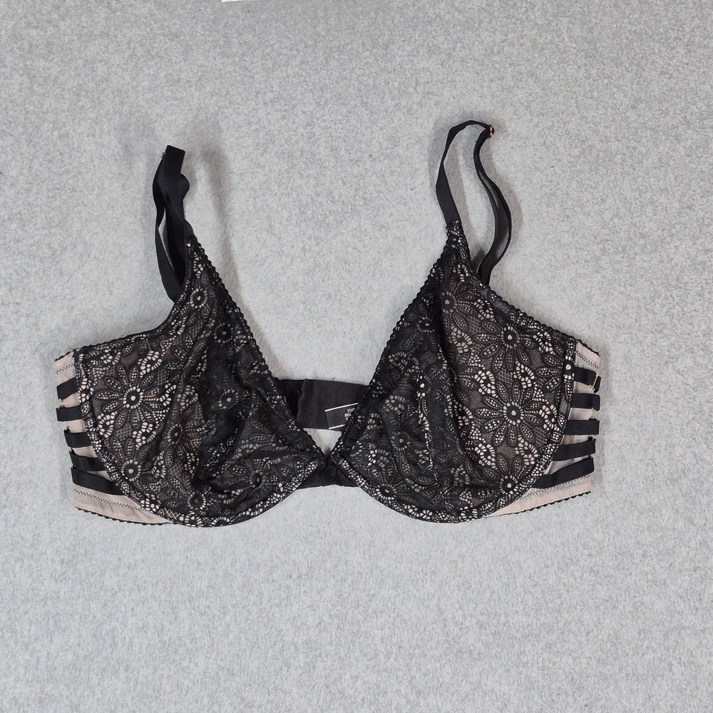Victoria's Secret Women Bra 38DD Black Floral Very Sexy Plunge Underwired Lace